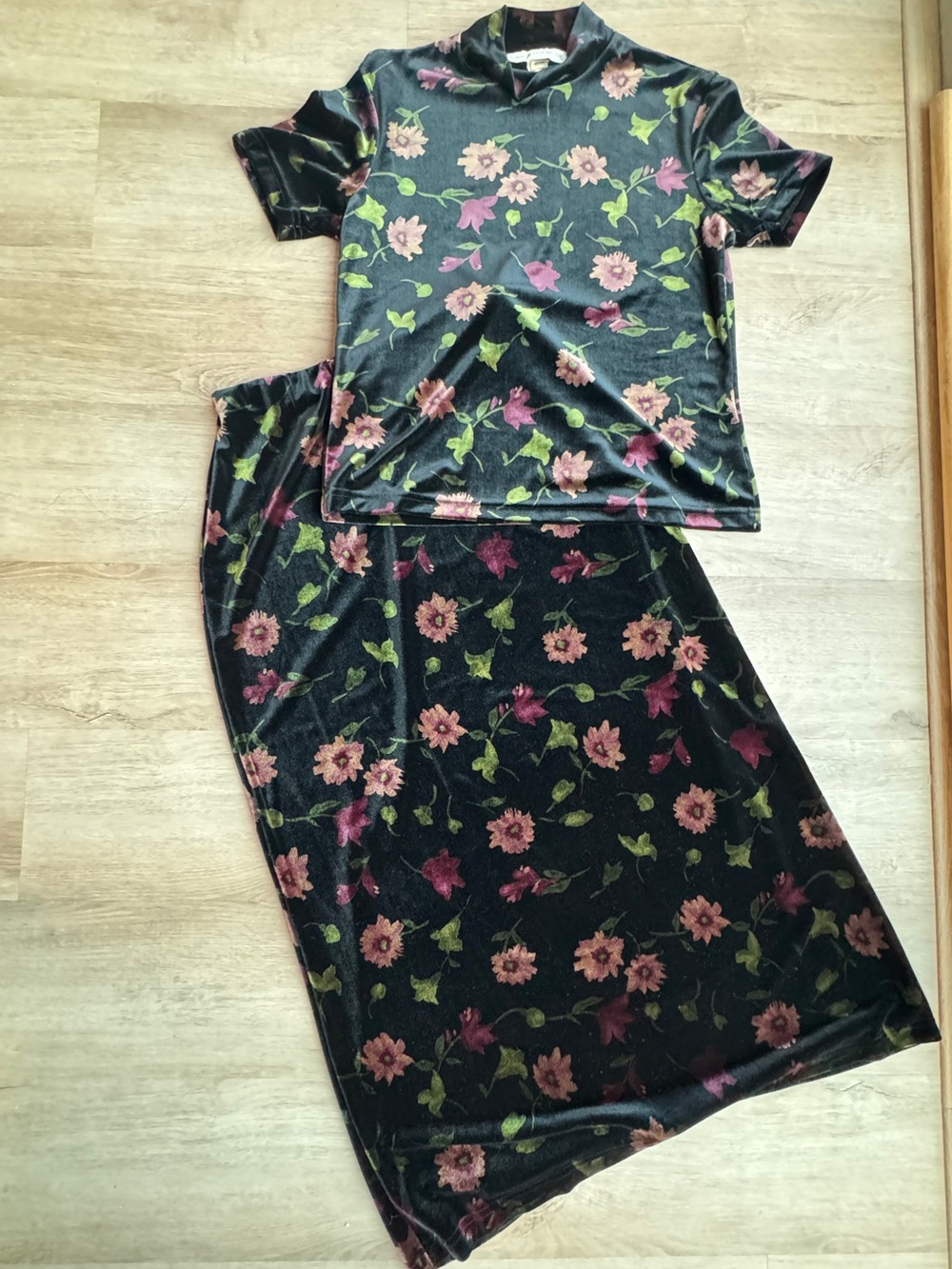 Vintage Jessica Holbrook 90s Velvet Floral Witchy Practical Magic Skirt Set Sz M